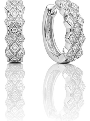 Söğütlü Silver 925 Ayar Gümüş Küpe Baklava Desenli Zirkon Taşlı Halka Küpe - Lüks Tasarım Halka SGTL13262RODAJ