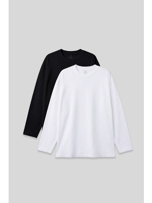 Basic O Yaka Büyük Beden 2li Paket Siyah - Beyaz Erkek T-Shirt - 88107
