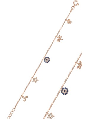 Söğütlü Silver 925 Ayar Gümüş Rose Zirkon Taşlı Nazarlı Şans Bileklik SGTL13257ROSE