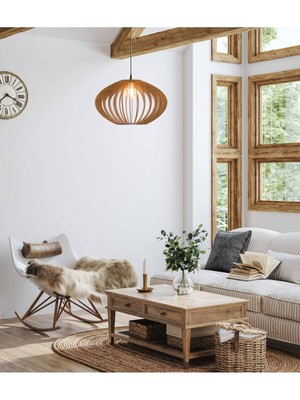 Normadia Rustik Ahşap Minimal Salon Avizesi, Şık ve Sıcak Atmosfer Yaratır