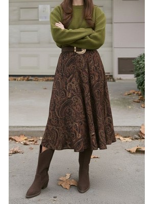 İlkimay.com Şal Desen Kloş Etek 1681 - Siyah