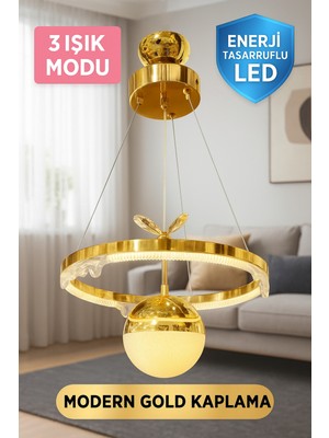 Normadia Modern Gold Kaplama Rose Renkli 3 Renk Işıklı Sarkıt LED Avize