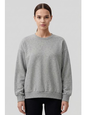 Tommy Life Gri Melanj Basic O Yaka Oversize Kadın Sweatshirt - 97053