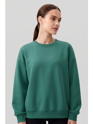 Tommy Life Deniz Yeşili Basic O Yaka Oversize Kadın Sweatshirt - 97053