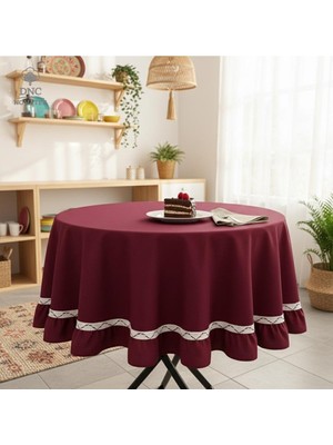 DNC Hometex Premium Keten Bordo Yuvarlak Fırfırlı Özel Seri Masa Örtüsü