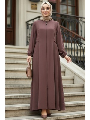 Neva Style Pile Detaylı Gül Kurusu Tesettür Ferace 45289GK