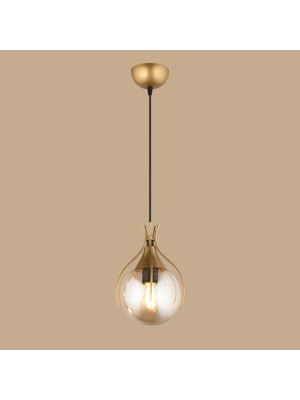 Normadia Eskütme Tarzında Şık Bal Camlı Tekli Avize, 20X65 Cm, Zarif Aydınlatma