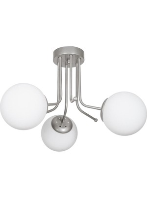 Normadia Modern Gri Plafonyer, Beyaz Cam Detaylı 3'lü Avize, Salon, Mutfak ve Yatak Odası Için