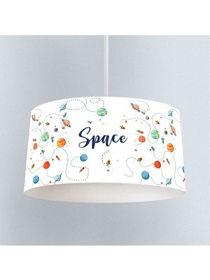 Normadia Renkli Uzay Gezegen ve Roket Desenli Çocuk Odası Dijital Baskılı Sarkıt Avize