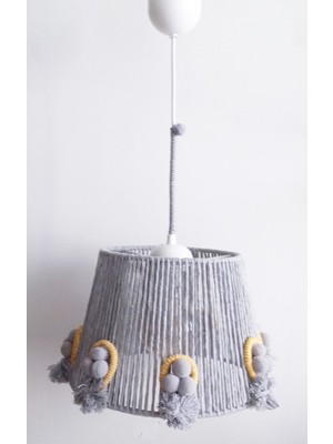 Normadia Gri Makrome Ip Sargı Balon ve Ponponlu Bebek Çocuk Odası Avizesi