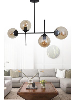 Normadia Şık Siyah Bal Camlı 4'lü Avize, Yatak Odası, Mutfak ve Salon Için