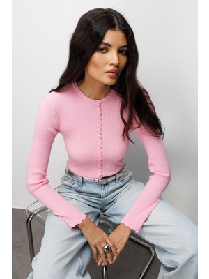 Mixray 6972 Kadın Fitilli Basic Triko Hırka Pembe