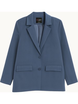 Mixray 4786 Kadın Oversize Kruvaze Blazer Ceket Lacivert