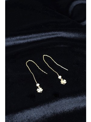 By Barun Yonca Zincir Küpe Sallantılı Zirkon Taşlı Beyaz 925 Ayar Gümüş Küpe