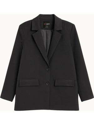 Mixray 4786 Kadın Oversize Kruvaze Blazer Ceket Siyah