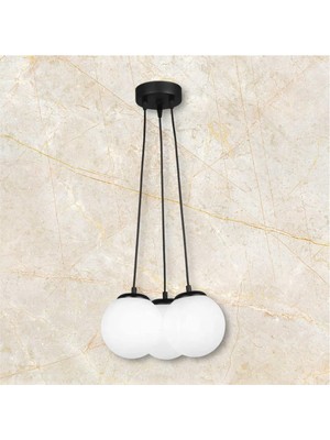 Normadia Şık Spor Tarz 3'lü Siyah Beyaz Cam Avize Seti