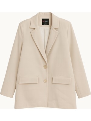 Mixray 4786 Kadın Oversize Kruvaze Blazer Ceket Taş