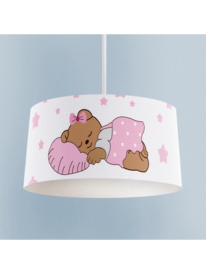 Normadia Sevimli Ayı Desenli Pembe Bebek ve Çocuk Odası Avizesi