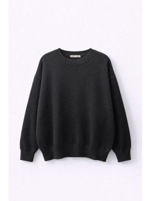 Mixray 7021 Kadın Bisiklet Yaka Oversize Basic Premium Triko Kazak Siyah