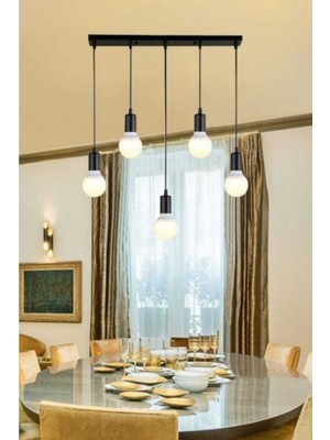 Normadia Modern 5'li Siyah Sıralı Sarkıt Avize, Şık ve Zarif Aydınlatma Seçeneği