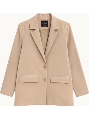 Mixray 4786 Kadın Oversize Kruvaze Blazer Ceket Toprak