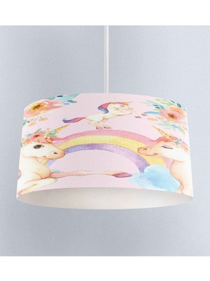 Normadia Renkli Unicorn Atlar Desenli Kız Çocuk Odası 3D Sarkıt Avize