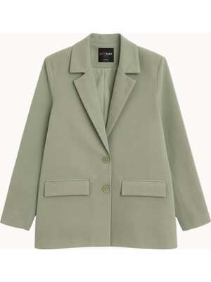 Mixray 4786 Kadın Oversize Kruvaze Blazer Ceket Haki