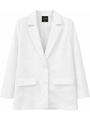 Mixray 4786 Kadın Oversize Kruvaze Blazer Ceket Beyaz
