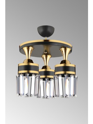 Normadia Şık Siyah Kristal Taşlı Silindir Avize, Sarı Şerit Detaylı, Modern Tasarım