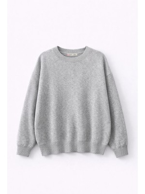 Mixray 7021 Kadın Bisiklet Yaka Oversize Basic Premium Triko Kazak Antrasit