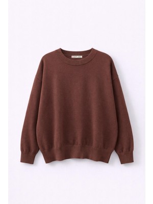 Mixray 7021 Kadın Bisiklet Yaka Oversize Basic Premium Triko Kazak Kahve