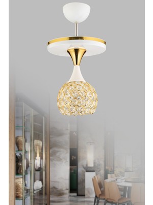 Normadia Modern Lüks Kristal Top Avize, Gold ve Yaldız Detaylı, Tepsili Tasarım