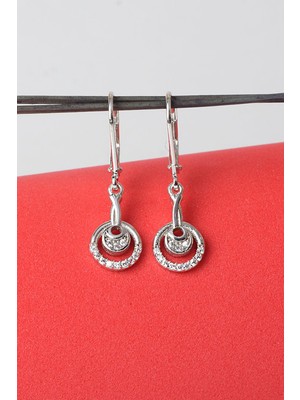 By Barun Yuvarlak Sallantılı Küpe Zirkon Taşlı 925 Ayar Gümüş Küpe