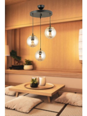 Normadia Siyah 3'lü Bal Glop Camlı Sarkıt Tepsi, Lüks Düz Avizȩ