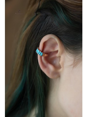 By Barun Baget Model Siyah Taşlı Yuvarlak 925 Ayar Kalın Kıkırdak Küpe-Earcuff