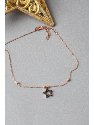 By Barun Halhal Kadın Yıldız Siyah Zirkon Taşlı 925 Ayar Gümüş Halhal