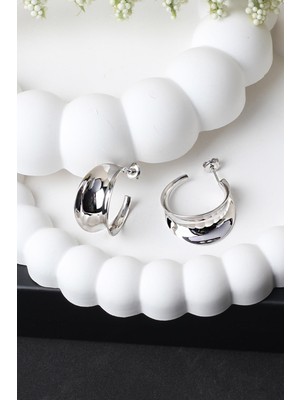 By Barun Halka Küpe Silver Beyaz 925 Ayar Gümüş Küpe