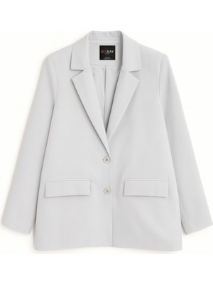 Mixray 4786 Kadın Oversize Kruvaze Blazer Ceket Gri