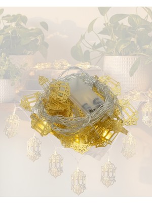 İlkyaz Fashion Altın Fener Detaylı Pilli Ramazan LED Işık Ev Dekorasyonu ILKYZHB-RS3455