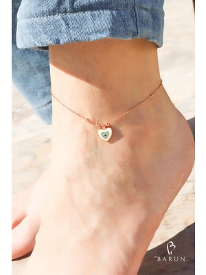 By Barun Halhal Kadın Rose 925 Ayar Gümüş Beyaz Mavi Mineli Kalp Halhal