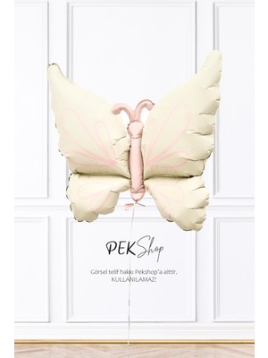 Pekshop Retro Krem Kelebek Folyo Balon Büyük