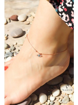 By Barun Halhal Kadın Göz Turkuaz Zirkon Taşlı 925 Ayar Gümüş Halhal