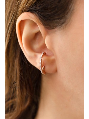 By Barun Yuvarlak Beyaz Zirkon Taşlı 925 Ayar Gümüş Tasarım Halka Küpe