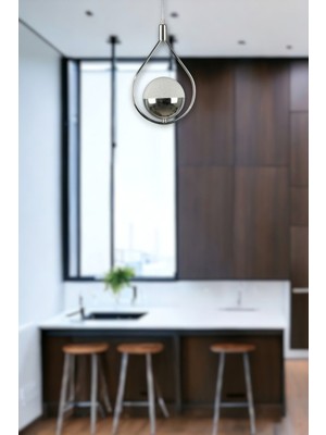 Normadia Modern Krom Renk LED Tekli Avize, Cafe, Mutfak, Salon ve Hol Için Şık Aydınlatma