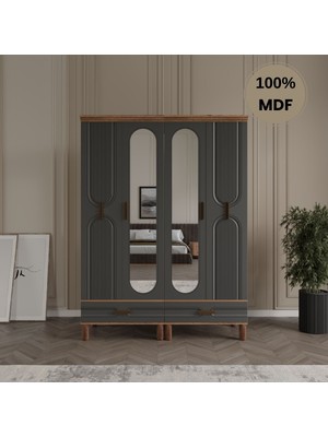Flances Laçin 4 Kapaklı Çekmeceli Mdf Gardırop