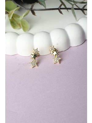 By Barun Yıldız Küpe Gümüş Civili Zirkon Taşlı 925 Ayar Küpe