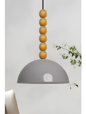 Normadia Gri Ahşap Boncuklu Tekli Sarkıt Avize, Modern ve Şık Dekoratif Aydınlatma