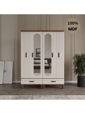 Flances Laçin 4 Kapaklı Çekmeceli Mdf Gardırop