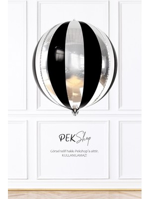 Pekshop Siyah Gümüş Disko Topu Folyo Balon Siyah Çizgili 22INÇ