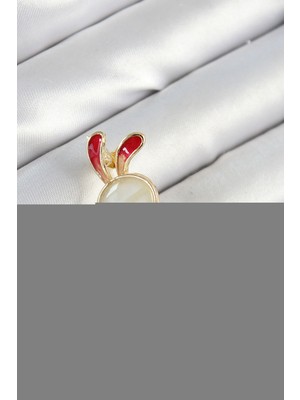 Lokiboo Zirkon Taş Detaylı Kırmızı 3D Scooter Süren Tavşan Kız Figürlü Gold Renk Kadın Broş - TJ-BR443